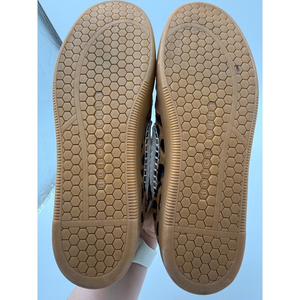 Dolce Vita Leopard Calf Hair Sneakers Whipstitch Gum Sole Womens 10 Brown Black - Picture 9 of 12
